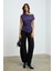 REHINGA Kadın Asimetrik Yaka Regular Kısa Kol Mor Bluz 4