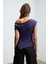REHINGA Kadın Asimetrik Yaka Regular Kısa Kol Mor Bluz 6