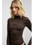 SOLEMA Kadın Bisiklet Yakalı Büzgü Detaylı Slim Koyu Kahverengi Bluz 4