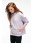 CLARIE Kadın Organik Pamuklu Oversize Kanguru Cepli Kapüşonlu Lila Sweatshirt 2