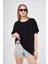 Siyah Baskısız Düz Bisiklet Yaka Kadın Oversize T-Shirt 1