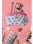 Kalp Desenli %100 Pamuk Makyaj ve Kozmetik Çantası | 22X12X10 cm | Seyahat Organizer 4