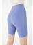 Mavi Yüksek Bel Toparlayıcı Kısa Şort Spor Fitilli Biker Tayt 6