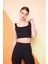 Siyah Fitilli Kare Yaka Esnek Örme Crop Büstiyer Atlet 2