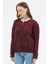 Bordo Kadın Fermuarlı Taş Detaylı Triko Hırka 6405 8