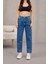 Kadın Yüksek Bel Likralı Pileli Mom Jeans 2