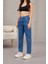Kadın Yüksek Bel Likralı Pileli Mom Jeans 3