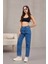 Kadın Yüksek Bel Likralı Pileli Mom Jeans 5