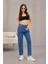 Kadın Yüksek Bel Likralı Pileli Mom Jeans 6