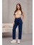 Kadın Yüksek Bel Likralı Pileli Mom Jeans 5