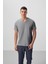 Gri Melanj Basic Kısa Kol Standart Kalıp V Yaka Erkek T-Shirt - 87912 1