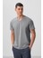 Gri Melanj Basic Kısa Kol Standart Kalıp V Yaka Erkek T-Shirt - 87912 3
