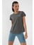 Koyu Gri Basic Kısa Kol Standart Kalıp O Yaka Kadın T-Shirt - 97144 1