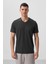 Antrasit Basic Kısa Kol Standart Kalıp V Yaka Erkek T-Shirt - 87912 1