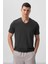 Antrasit Basic Kısa Kol Standart Kalıp V Yaka Erkek T-Shirt - 87912 3
