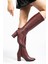 YSN-4422 Bordo Cilt Topuklu Kadın Çizme 3