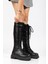 Kadın Siyah Bağcıklı Yandan Fermuarlı Günlük Çizme 2