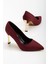 Kadın Bordo Saten Sivri Burun Ince Topuklu Stiletto 2