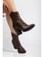 117 Kahve Kovboy Dikiş Detaylı Fermuarlı Yüksek Topuklu Günlük Kadın Bot 1