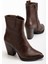 117 Kahve Kovboy Dikiş Detaylı Fermuarlı Yüksek Topuklu Günlük Kadın Bot 4