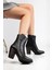 117 Siyah Kovboy Dikiş Detaylı Fermuarlı Yüksek Topuklu Günlük Kadın Bot 2