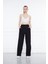 Siyah Beli Lastikli Bol Paça Çift Cepli Yüksek Bel Bürümcük Örme Kadın Pantolon 2