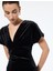 Slim Fit Kısa Yarasa Kollu Kruvaze V Yaka Midi Boy Kadife Elbise 2