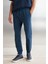 Jakob Erkek Dokuma Yıkamalı 4 Cepli Kalın Dokulu Paçası Lastikli Mavi Pantolon 3