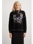 Lorna Bisiklet Yakalı Baskılı Kontrast Dikişli Şardonlu Siyah Sweatshirt 4