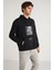 TORONTO Erkek Kapüşonlu %100 Pamuk Baskı Detaylı Siyah Sweatshirt 10