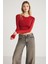 JOVANA Kadın Bisiklet Yaka Esnek Uzun Kollu Crop Kırmızı Bluz 5