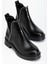 02-02 Siyah Kırışık Rugan Taş Aksesuarlı Lastikli Günlük Kadın Bot 4
