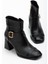 Kadın Siyah Küt Burun Tokalı Topuklu Bot 2
