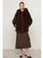 Kapüşonlu Kürk Görünümlü Exclusive Uzun Ceket K. Kahve 1008 1