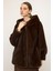 Kapüşonlu Kürk Görünümlü Exclusive Uzun Ceket K. Kahve 1008 2