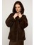 Kapüşonlu Kürk Görünümlü Exclusive Uzun Ceket K. Kahve 1008 4