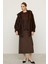 Kapüşonlu Kürk Görünümlü Exclusive Uzun Ceket K. Kahve 1008 6
