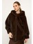 Kapüşonlu Kürk Görünümlü Exclusive Uzun Ceket K. Kahve 1008 7