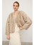 V Yaka Crop Exclusive Kürk Görünümlü Ceket Bej 1006 4
