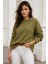 Kadın Yeşil Oversize Bisiklet Yaka Triko Kazak 2