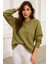 Kadın Yeşil Oversize Bisiklet Yaka Triko Kazak 4