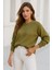 Kadın Yeşil Oversize Bisiklet Yaka Triko Kazak 5