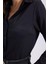 Kadın Slim Fit Dar Kesim Klasik Yaka Uzun Kollu Siyah Gömlek 3