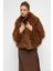Oversize Uzun Tüylü Suni Kürk Ceket Taba 1011 2