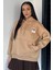 Kadın Kapüşonlu Şardonlu Kanguru Cepli Sweatshirt P-00018841 1
