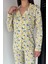 Kadın Ön Düğmeli Desenli Uzun Kol Pijama Takımı P-00018724 3