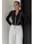 Kadın Şerit Detaylı Ön Fermuarlı Likralı Crop Top Bluz P-00018736 2