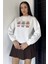 Kadın Bisiklet Yaka Ön Nakışlı Şardonlu Sweatshirt P-00018838 2