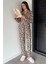 Kadın Ön Düğmeli Leopar Desenli Uzun Kol Pijama Takımı P-00018751 1