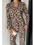 Kadın Ön Düğmeli Leopar Desenli Uzun Kol Pijama Takımı P-00018751 2